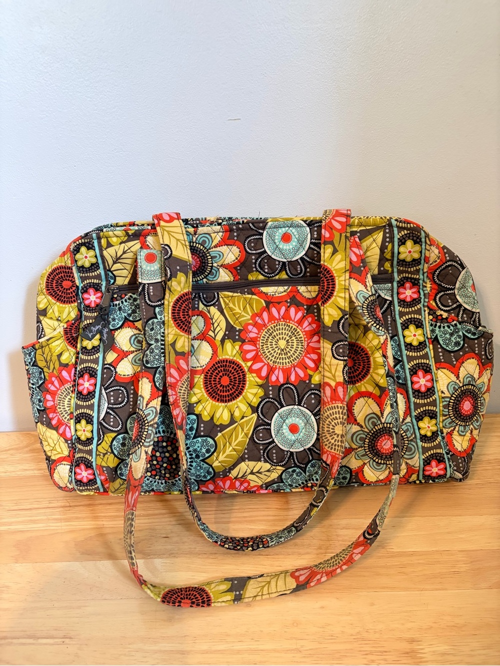 Vera Bradley Floral Quilted Tote in Yellow, Brown & Coral